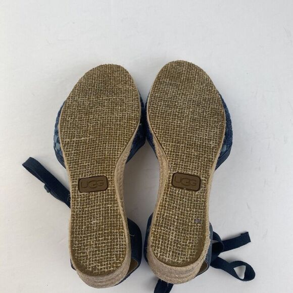 UGG Blue Delmar Woven Wedge Ankle Tie Espadrilles Sandals‎ Womens Size 7.5 Used - Picture 15 of 16